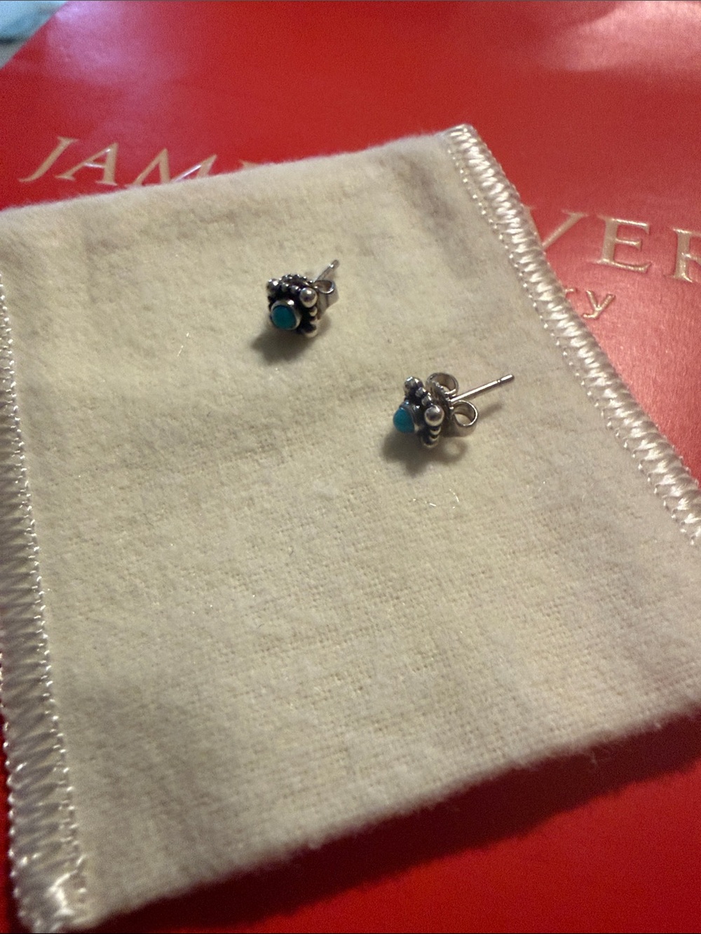 Retired James Avery Turquoise Petite Dot Sterling Silver Floral Studs - Picture 2 of 2